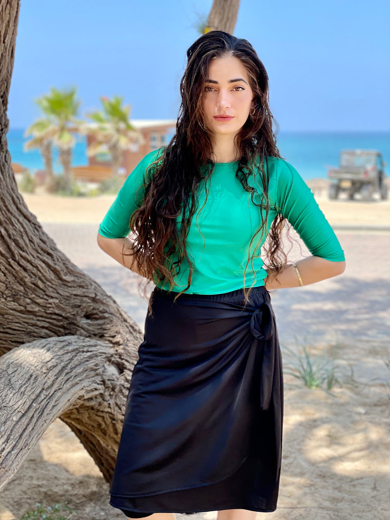 ⁨⁨⁨⁨⁨⁨⁨⁨⁨⁨סט בגד ים צדפות חולצה+חצאית טייץ ירוק שחור ⁩⁩⁩⁩⁩⁩⁩⁩⁩⁩ (7338562879664)