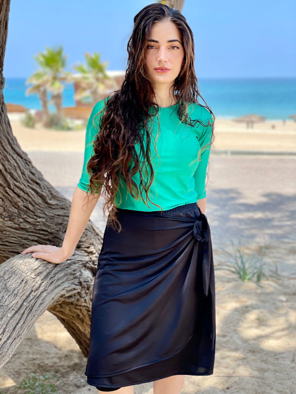 ⁨⁨⁨⁨⁨⁨⁨⁨⁨⁨סט בגד ים צדפות חולצה+חצאית טייץ ירוק שחור ⁩⁩⁩⁩⁩⁩⁩⁩⁩⁩ (7338562879664)