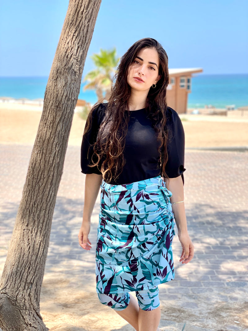 ⁨⁨⁨⁨⁨⁨⁨⁨⁨⁨⁨סט בגד ים לגונה חולצה+חצאית טייץ שחור טורקיז ⁩⁩⁩⁩⁩⁩⁩⁩⁩⁩⁩ (7338792026288)
